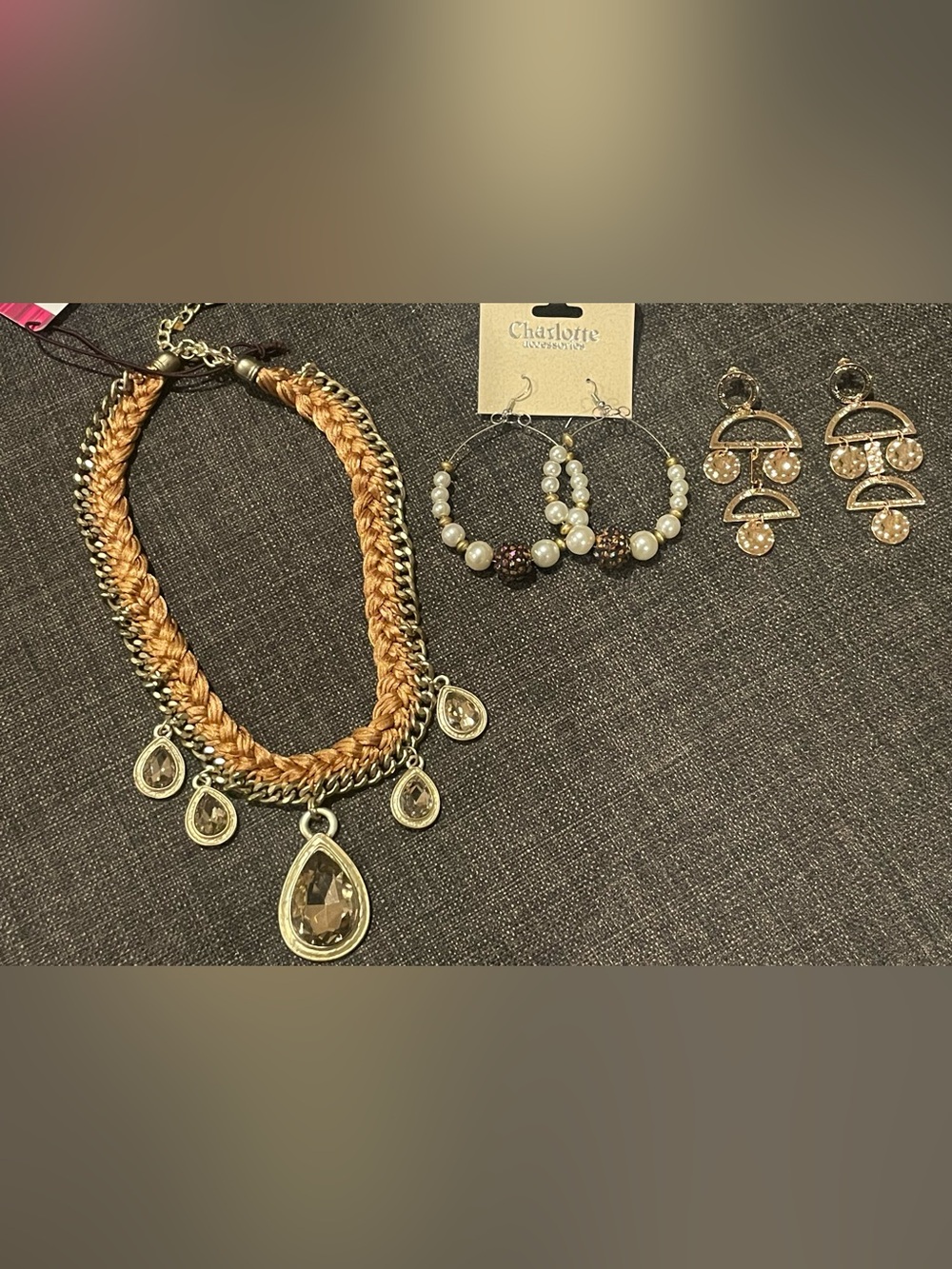 3 piece Gold Tone Jewelry Bundle. Necklace and 2 earrings NWT & NWOT